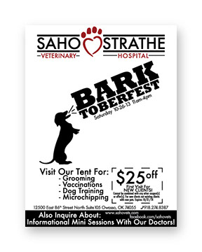 Linder David SAHO Barktoberfest advertisement with text and black silhouetted dachshund.